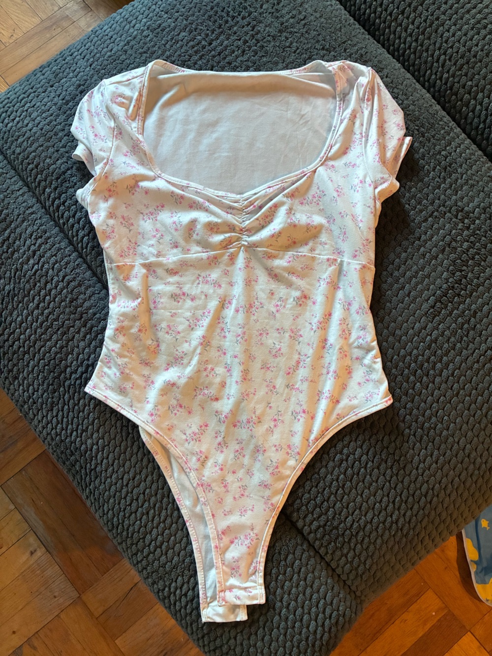 SHEIN Cream Bodysuit with Pink Floral Print